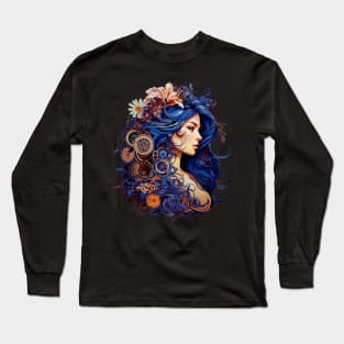 Mechanical Elegance: The color of Flowers and Gears Long Sleeve T-Shirt